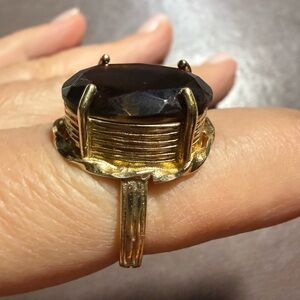 925 silver gold plated (?)Smoked topaz Ring